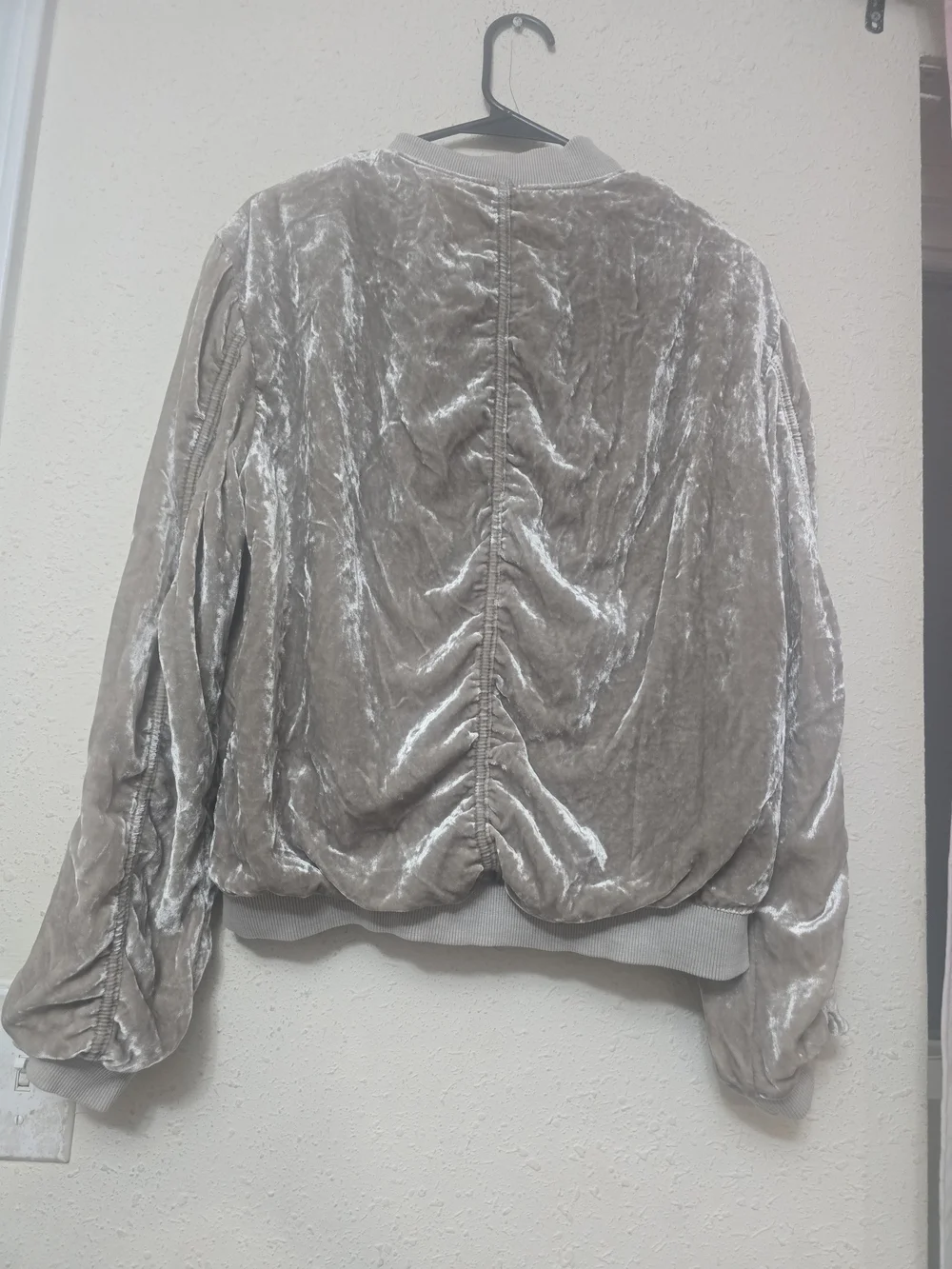 Free People Shimmer Velvet Bomber Jacket in Taupe